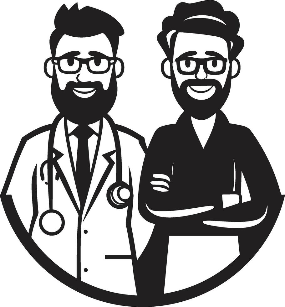 Compassionate Healing Doctors Commitment to Patients Visualized in Black ic Empathy Illustrated Doctors Connection with Patients Represented in Black Art vector