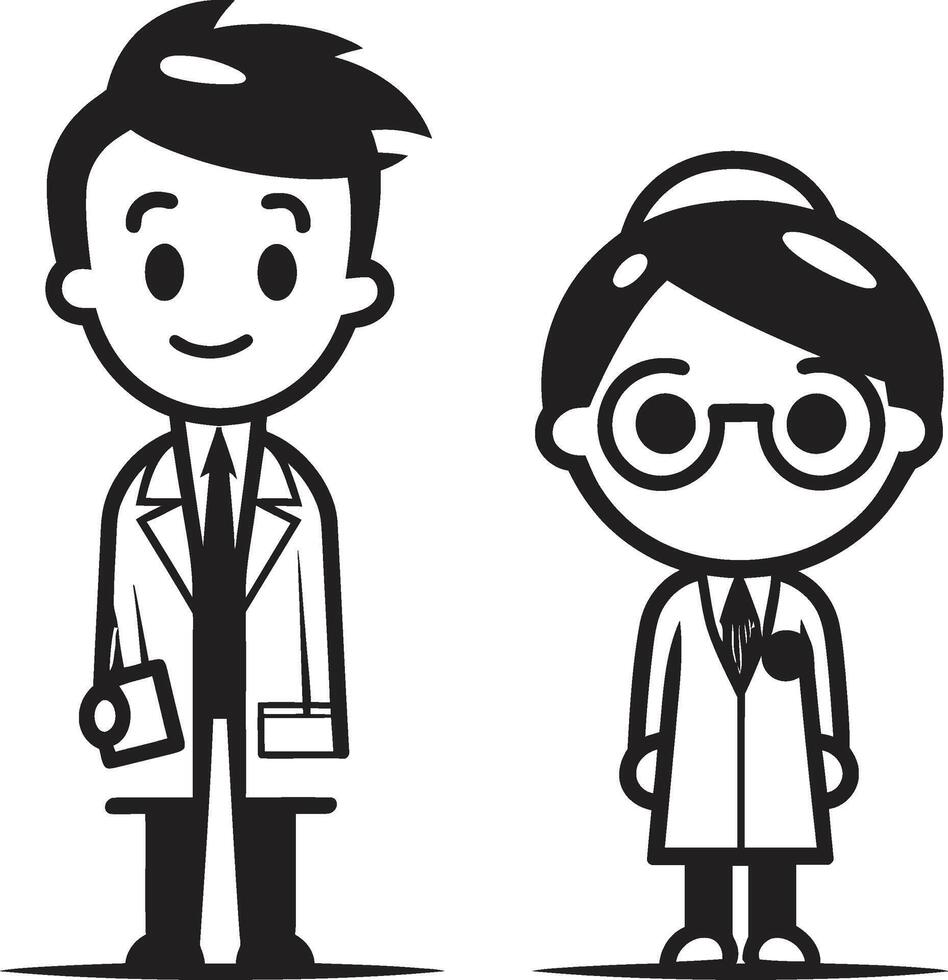 Empathy in Action Doctors Commitment to Patients Displayed in Black ic Nurturing Synergy Doctors Collaboration with Patients Visualized in Black vector