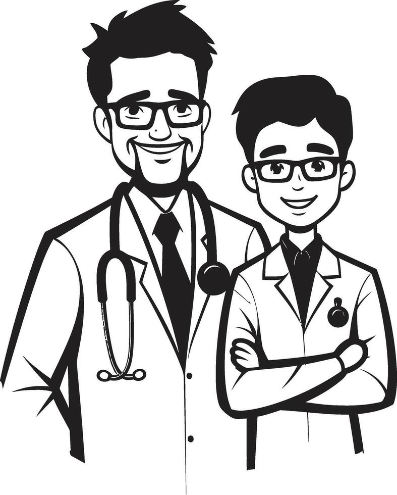 Nurturing Synergy Doctors Collaboration with Patients Visualized in Black Compassionate Bonds Doctors Relationship with Patients Represented in Black ic vector