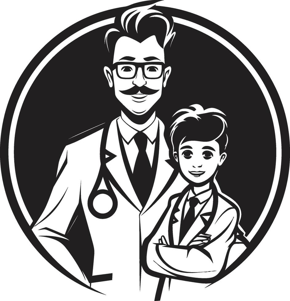 Compassionate Healing Doctors Commitment to Patients in Black ic Empathy Illustrated Doctors Connection with Patients in Black Art vector