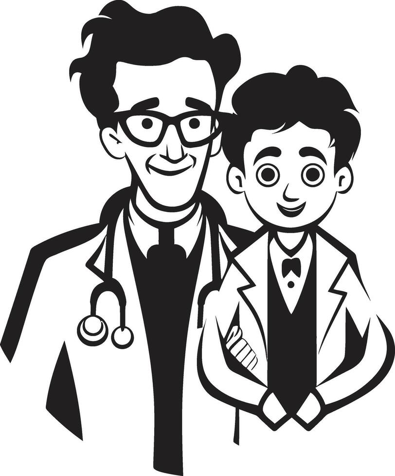 Sympathetic Sketches Doctor Patient Bonds Illustrated in Black ic ry Compassionate Craft Doctor Patient Unity Portrayed in Black Form vector
