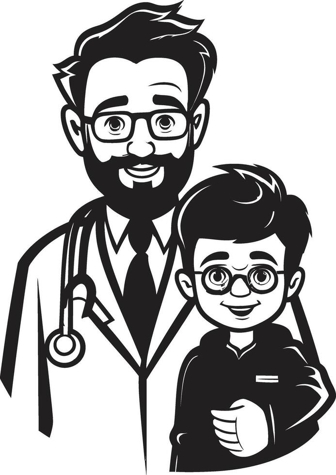 Healing Hues Doctor Patient Bonds Depicted in Black ic Art Empathetic Engravings Doctor Patient Unity in Black Symbolism vector