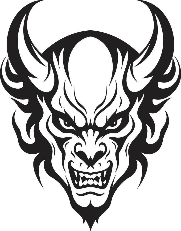 estigio simbolismo siniestro cabeza de diablo pernicioso marca cabeza de diablo tatuaje emblema en negro vector