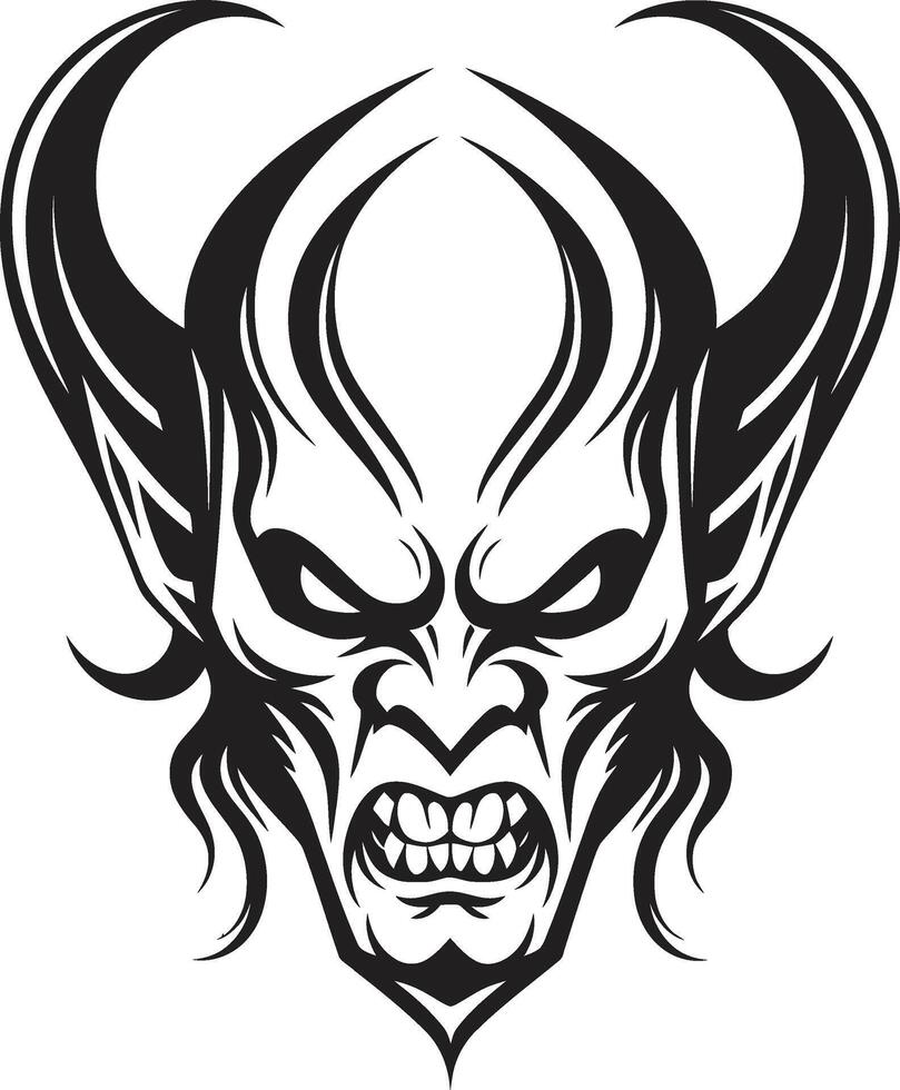 Maleficent Mark Devilhead Tattoo Emblem in Black Abyssal Aura Evil Devilhead vector