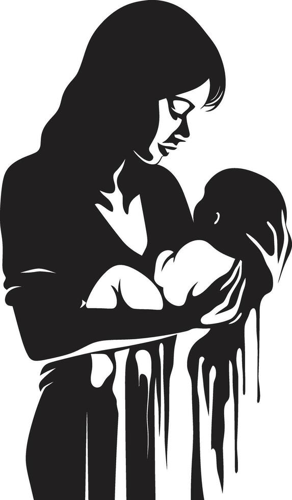 Precious Moments Emblematic Element of Motherhood Maternal Elegance of Mother Holding Newborn vector