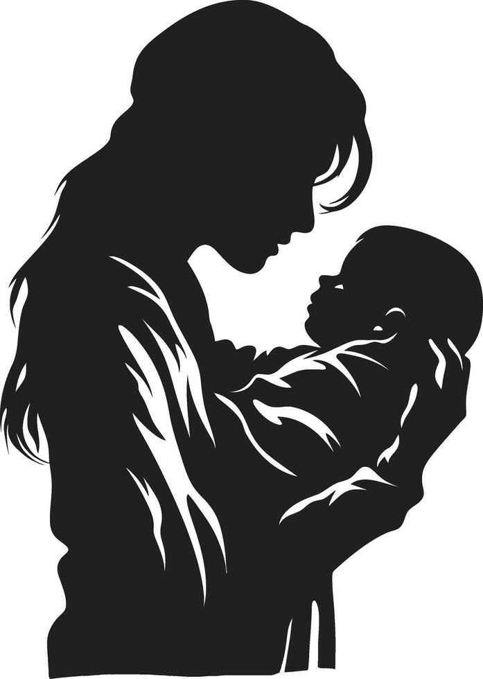 Precious Moments Emblematic Element of Motherhood Maternal Elegance of Mother Holding Newborn vector