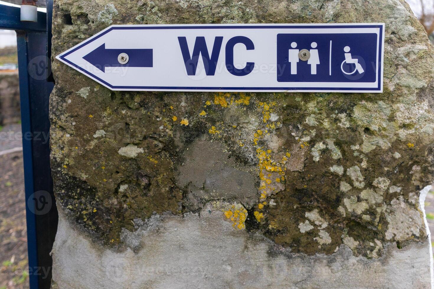 accesible Area de aseo firmar representando ambos estándar y discapacitado baño símbolos, ideal para inclusión . foto