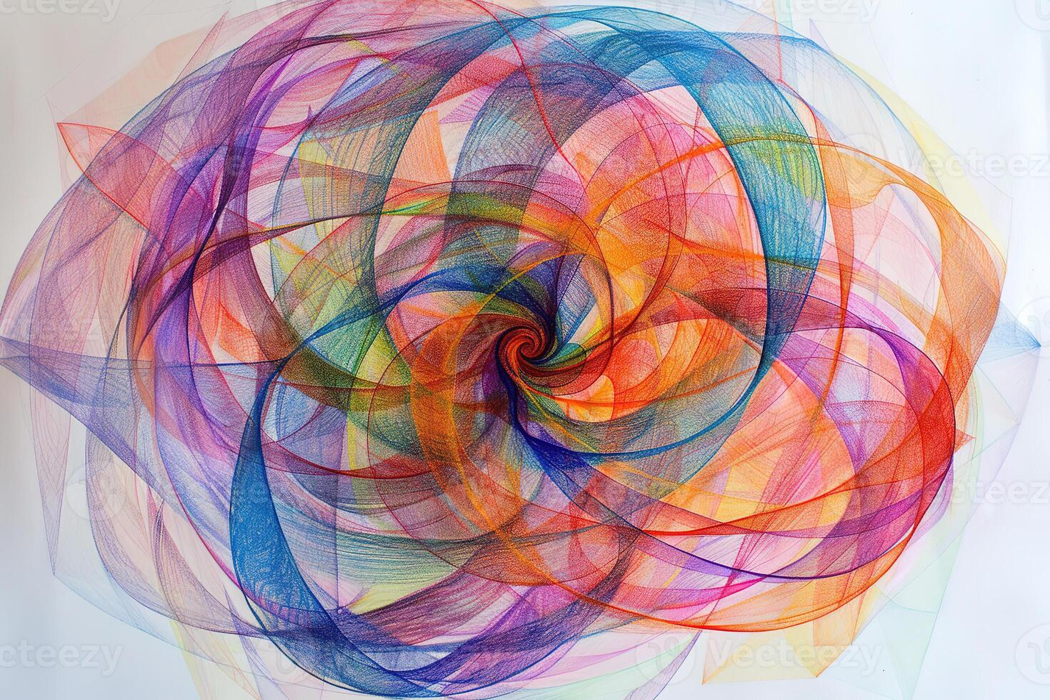 Spirographic abstract multi-colored drawing in pencil and watercolor. Abstract background. photo