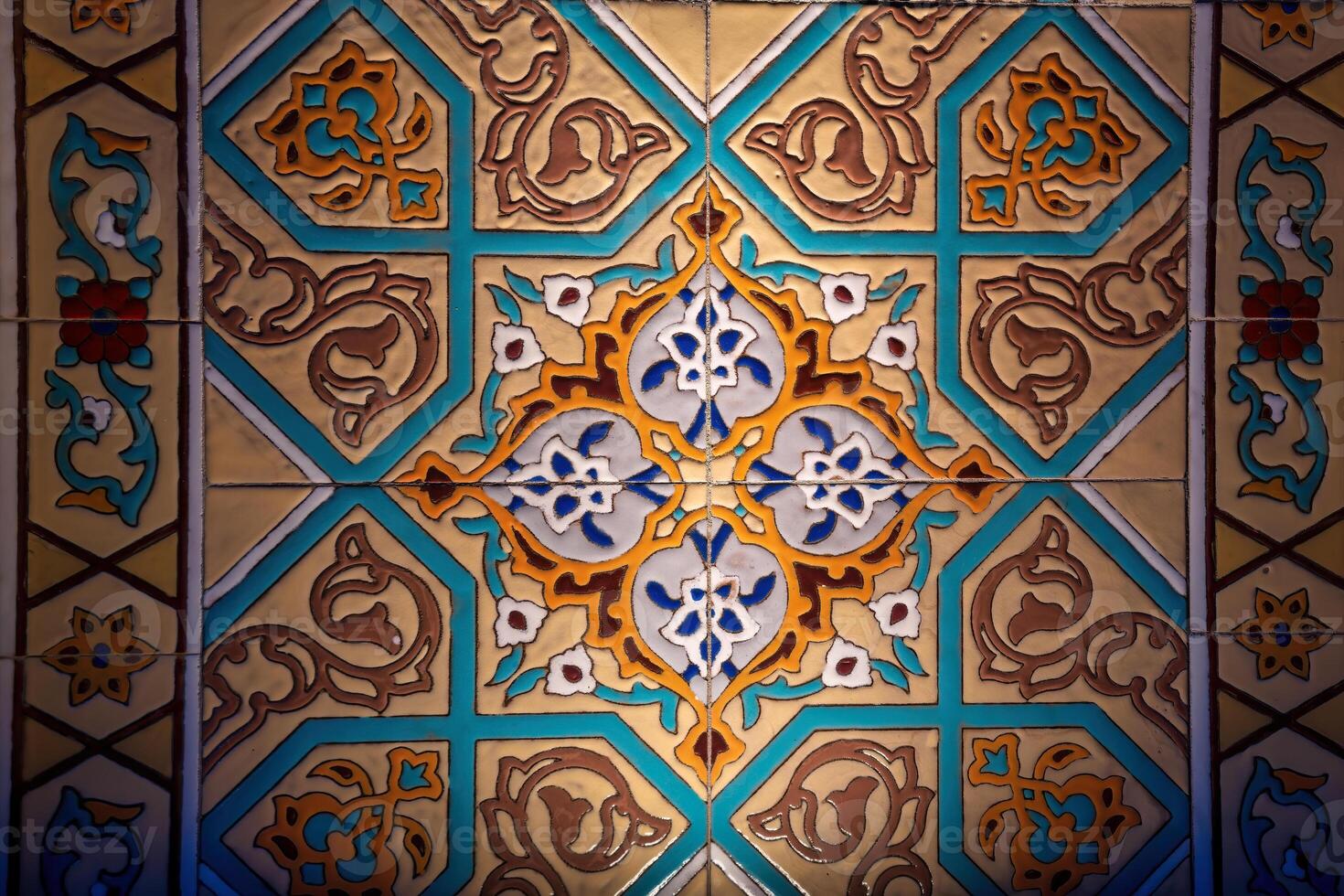 Geometric traditional Islamic ornament. Fragment of a ceramic mosaic. photo