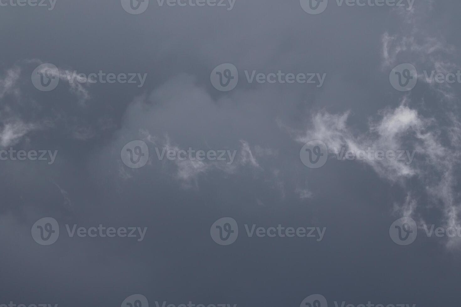 Cloudscape scenery, overcast weather above dark blue sky. Storm clouds floating in a rainy dull day with natural light. White and grey scenic environment background. Nature view. photo