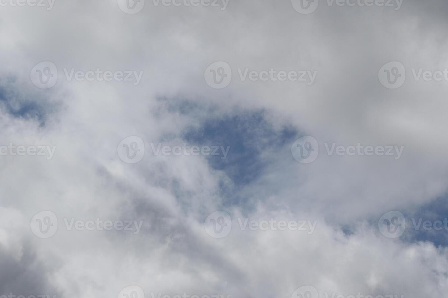 Cloudscape scenery, overcast weather above dark blue sky. Storm clouds floating in a rainy dull day with natural light. White and grey scenic environment background. Nature view. photo