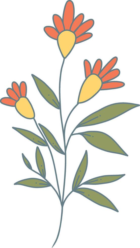 Hand Drawn Floral Botanical Branch. Isolated on White Background. Isolated Element vector