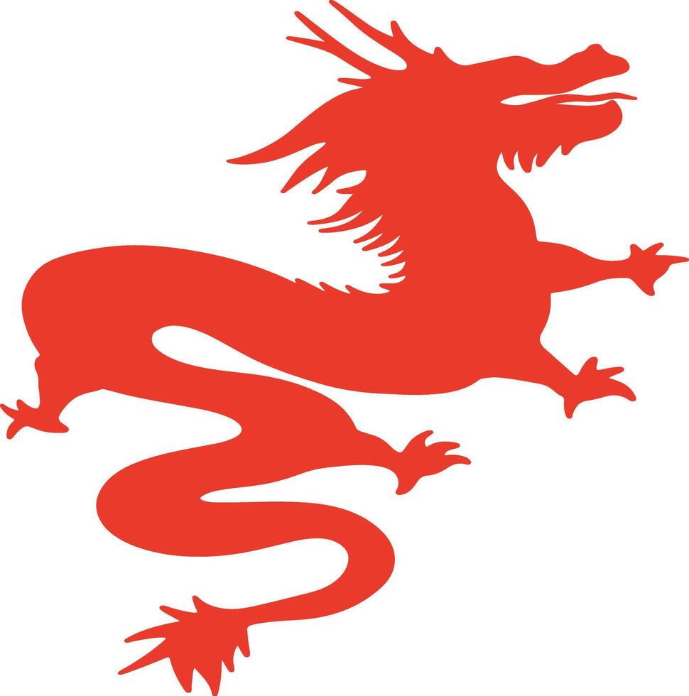 Red Chinese Dragon Silhouette with Flat Design and Shapes. Chinese Zodiac on 2024 Chinese New Year vector