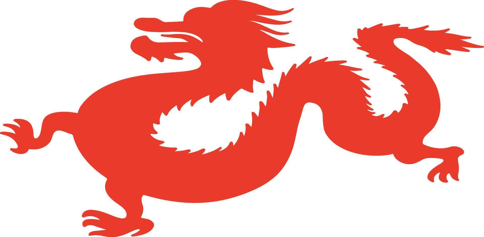 Red Chinese Dragon Silhouette with Flat Design and Shapes. Chinese Zodiac on 2024 Chinese New Year vector