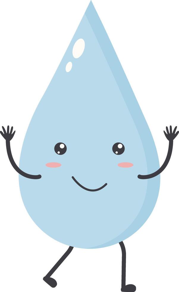 Cute Water Drop Character with Happy and Smile Mood. Isolated Icon vector