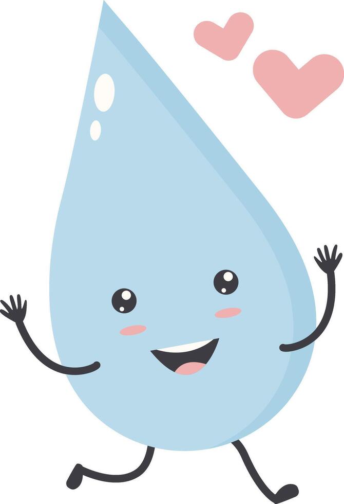 Cute Water Drop Character with Happy and Smile Mood. Isolated Icon vector