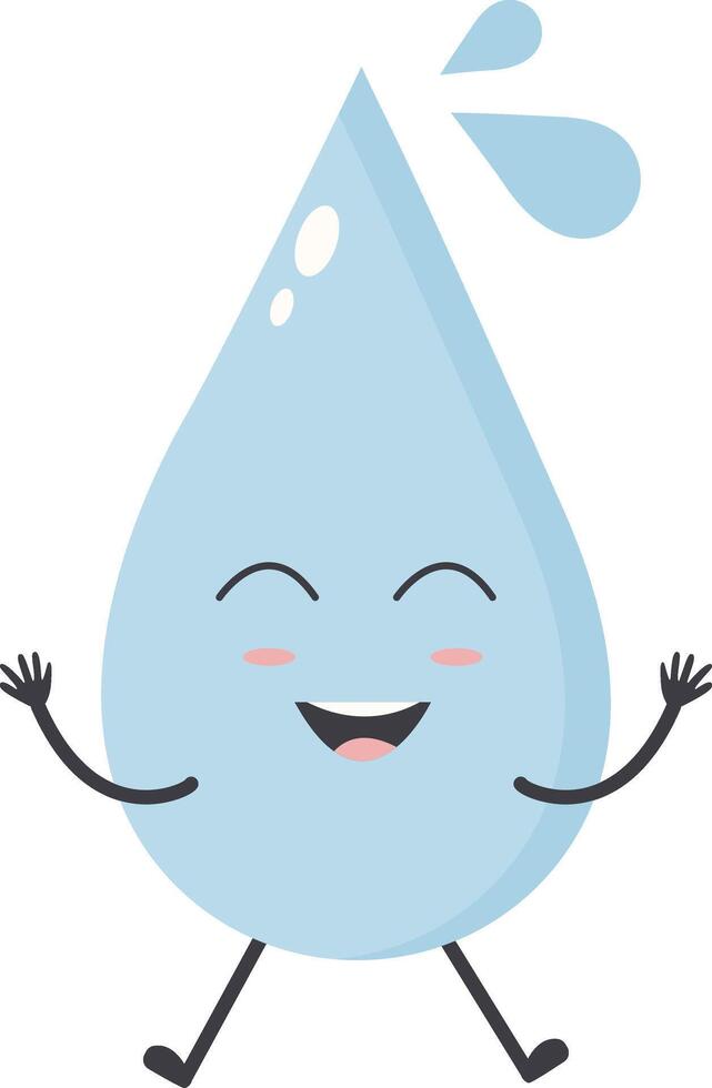 Cute Water Drop Character with Happy and Smile Mood. Isolated Icon vector