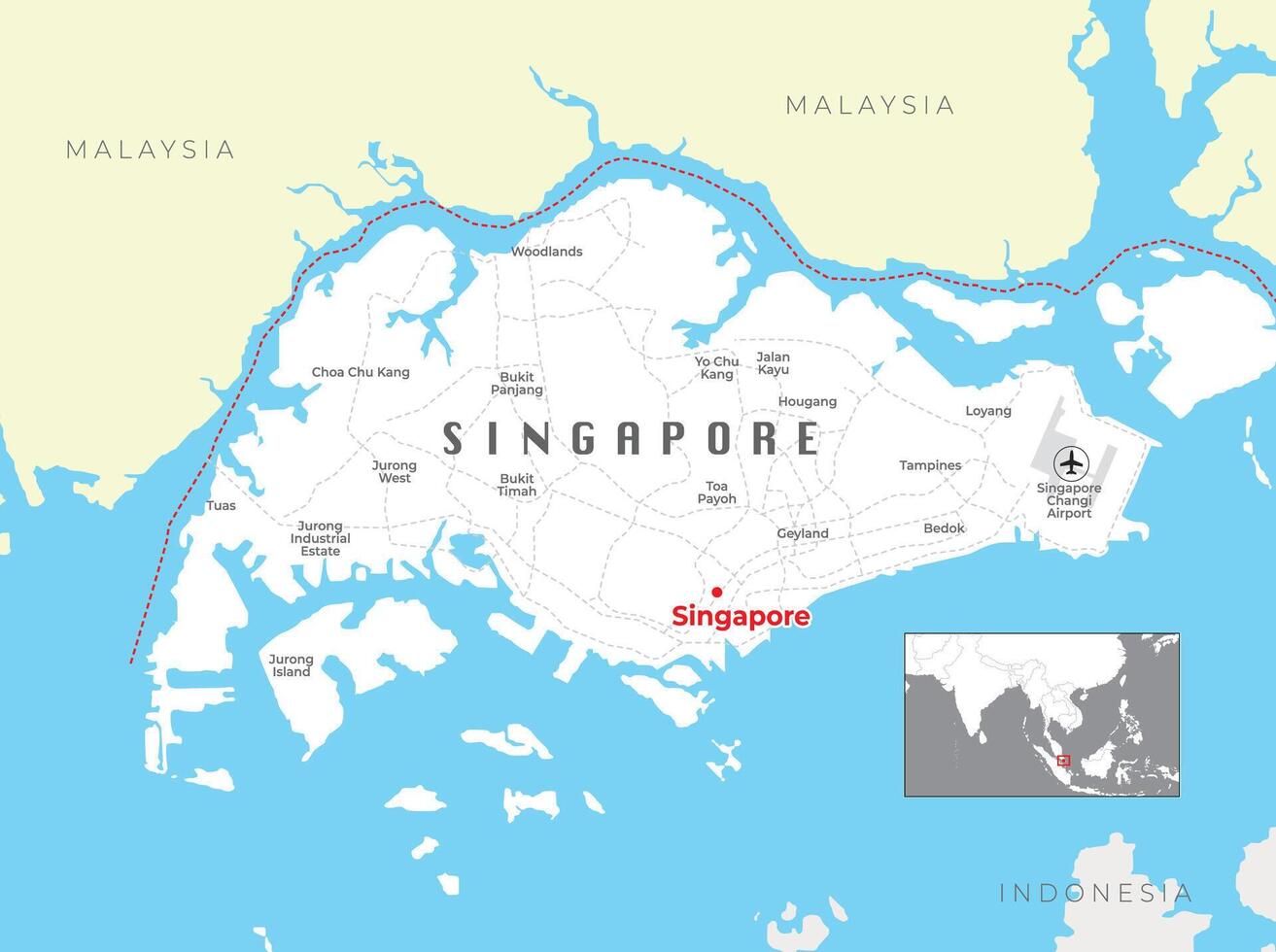 Singapore island political map with capital Singapore, national borders and important cities vector