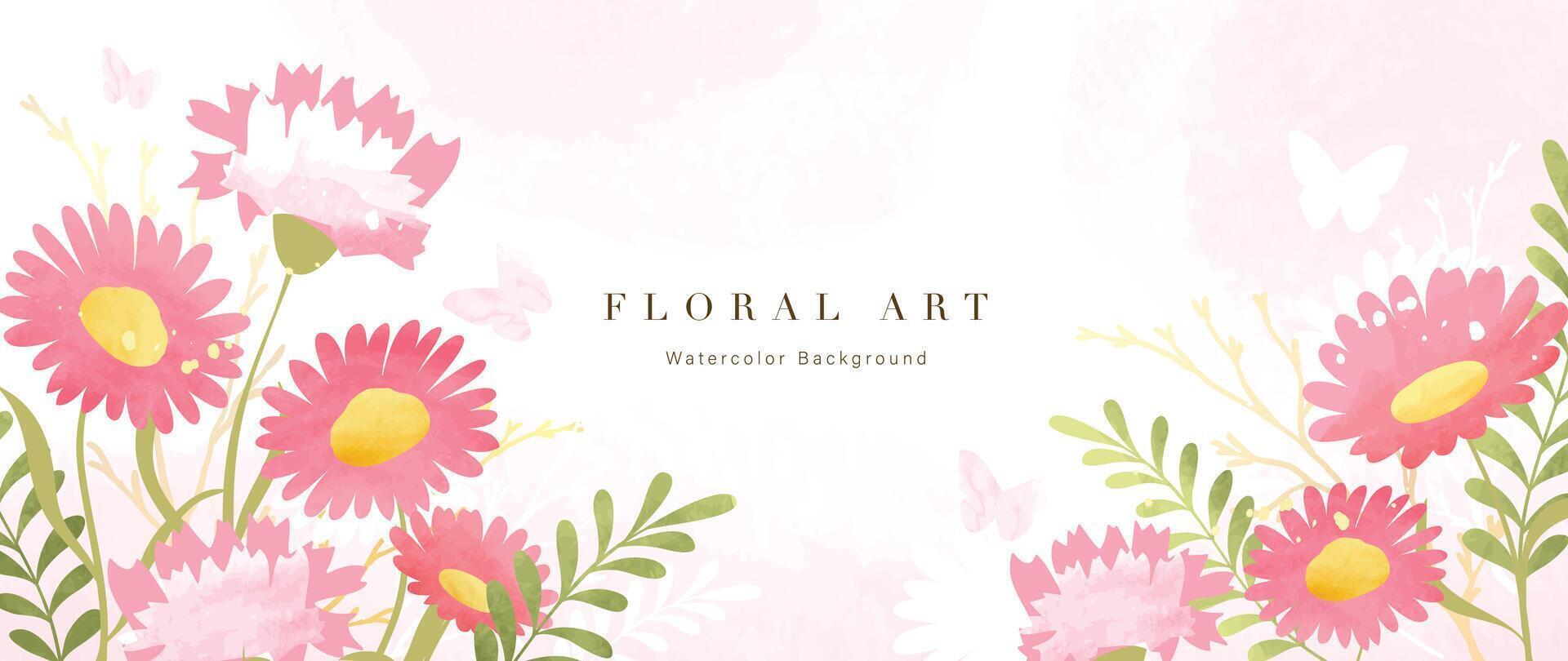 Abstract floral art background . Botanical watercolor hand drawn flowers paint brush line art. Design illustration for wallpaper, banner, print, poster, cover, greeting and invitation card. vector