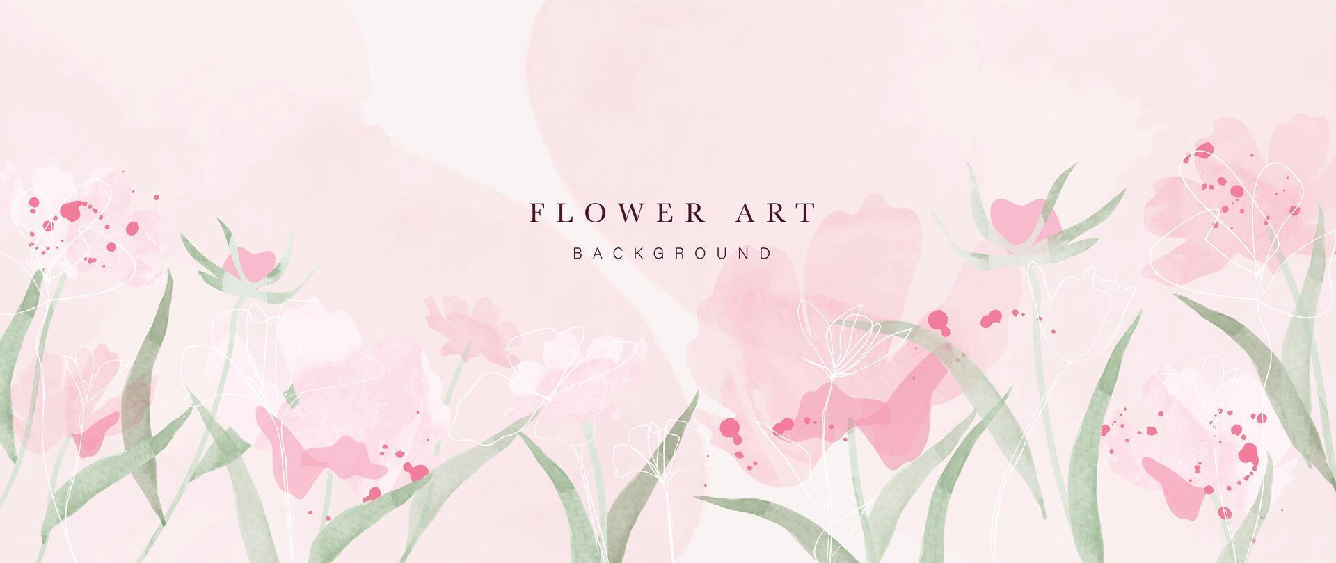 Abstract floral art background . Botanical watercolor hand drawn flowers paint brush line art. Design illustration for wallpaper, banner, print, poster, cover, greeting and invitation card. vector