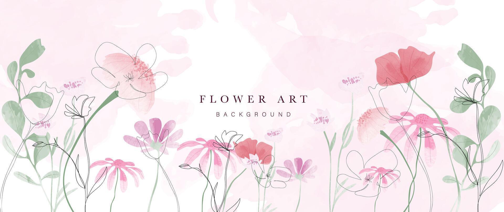 Abstract floral art background . Botanical watercolor hand drawn flowers paint brush line art. Design illustration for wallpaper, banner, print, poster, cover, greeting and invitation card. vector