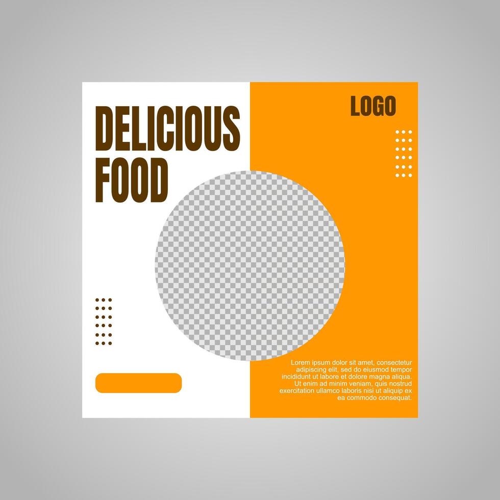 orange and white social media post template design for restaurant menu promotion. vector