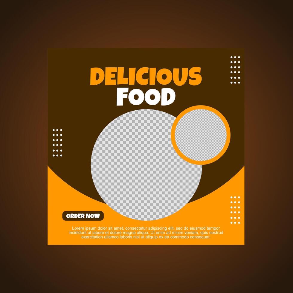 orange and brown social media post template design for restaurant menu promotions. vector