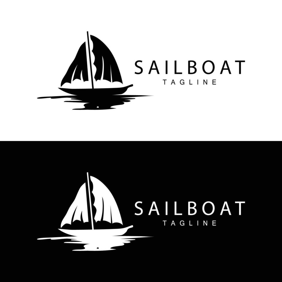 Simple fishing boat sailboat logo simple design black silhouette ship marine illustration template vector