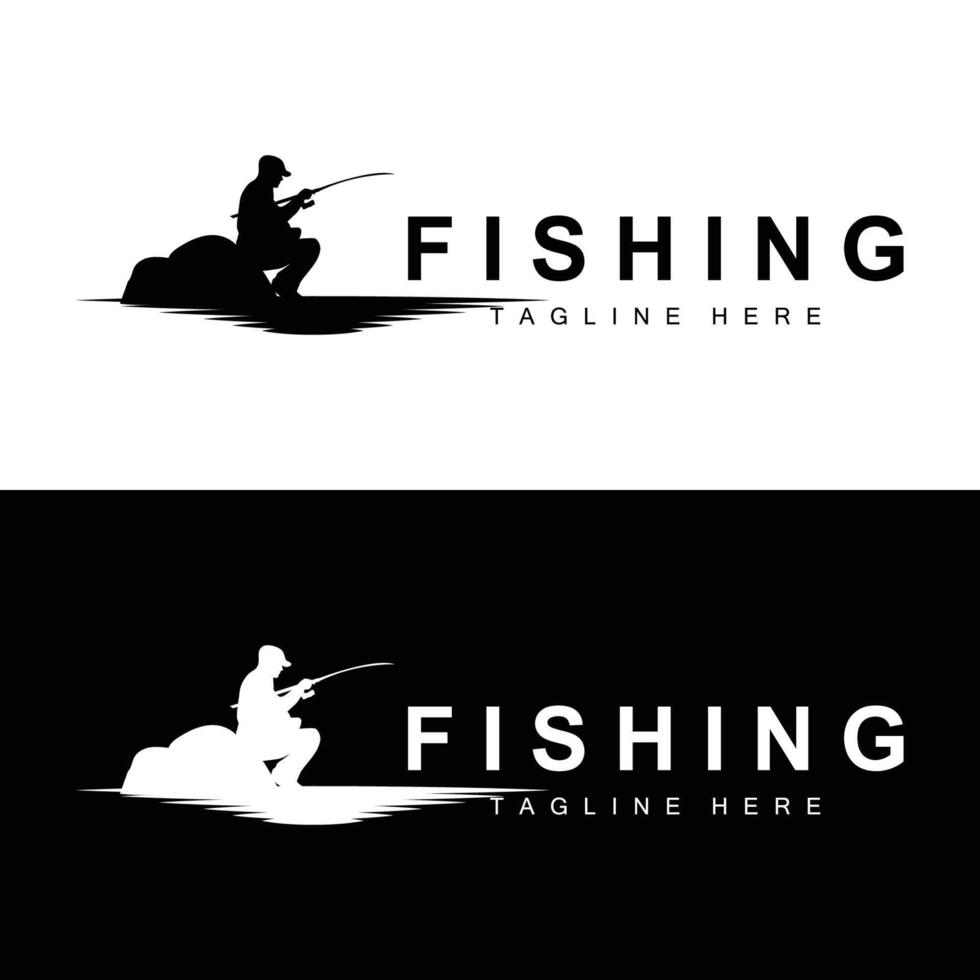 fishing logo icon , catch fish on the boat, outdoor sunset silhouette design vector