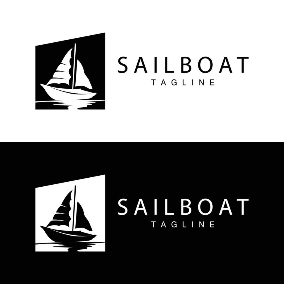 Simple fishing boat sailboat logo simple design black silhouette ship marine illustration template vector