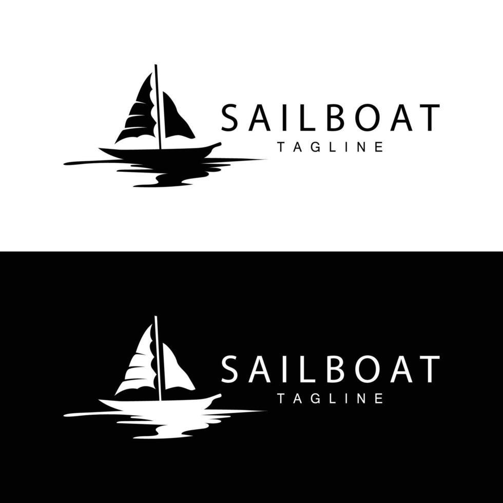 Simple fishing boat sailboat logo simple design black silhouette ship marine illustration template vector