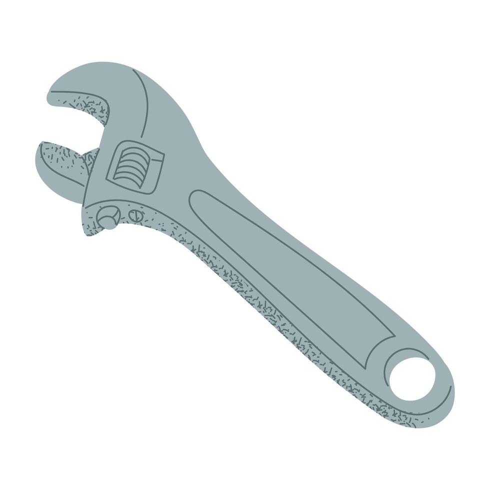 Flat hand drawn tool for repairing. Adjustable Wrench. Prolongation of lifetime concept. colored instrument for maintain of home isolated on white background vector