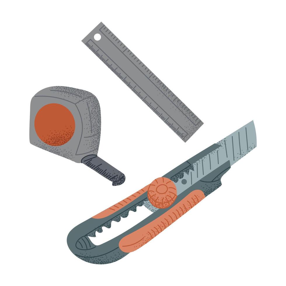 Set of hand drawn tools for repairing. Prolongation of lifetime concept. flat colored items for maintain of home isolated on white background. Sustainability and upgrade concept vector