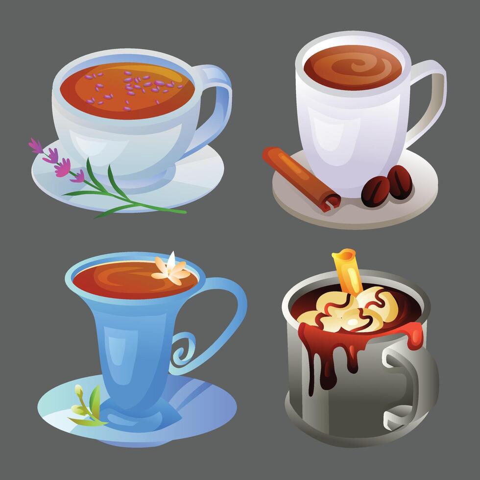 four hot drink icon with different cup vector