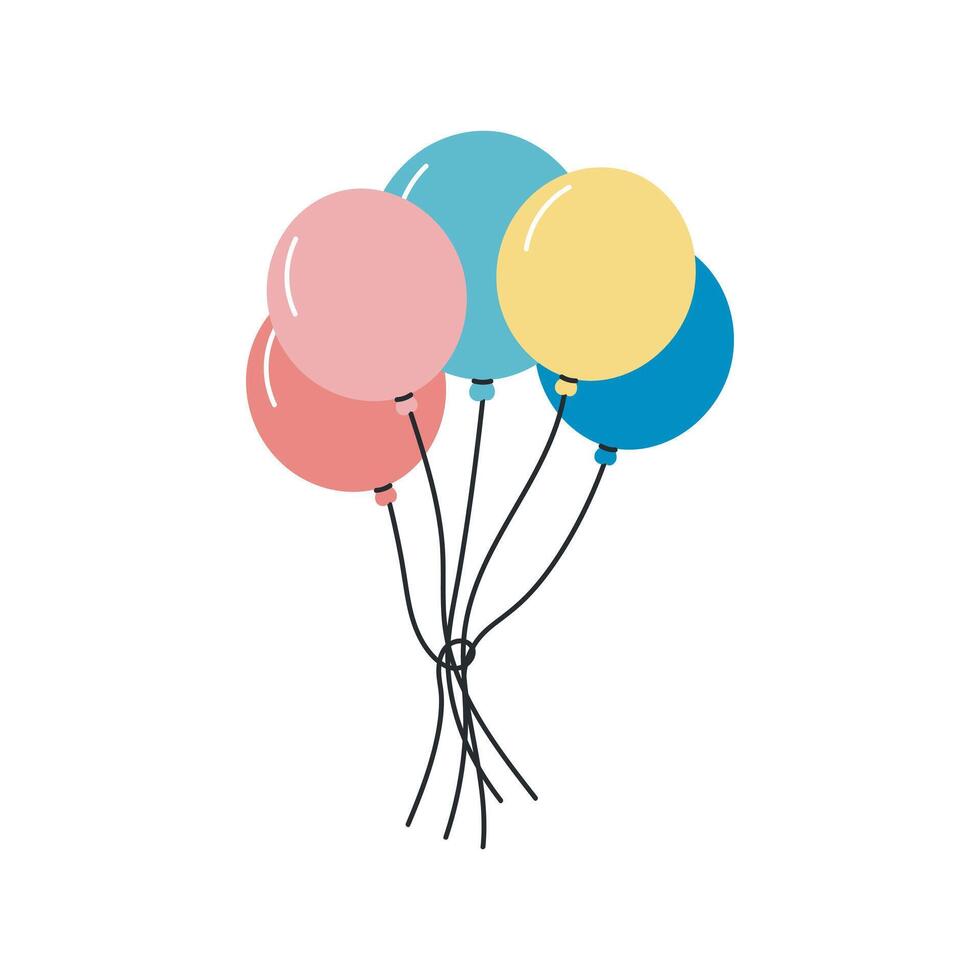 Multicolored balloons. Flat cartoon illustration isolated on white background. Carnival, birthday, party, festival decoration. vector