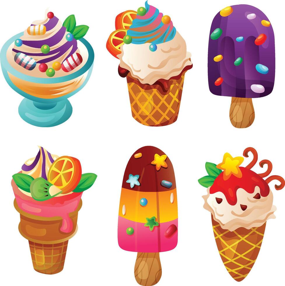 colorful ice cream cartoon obejct item set vector