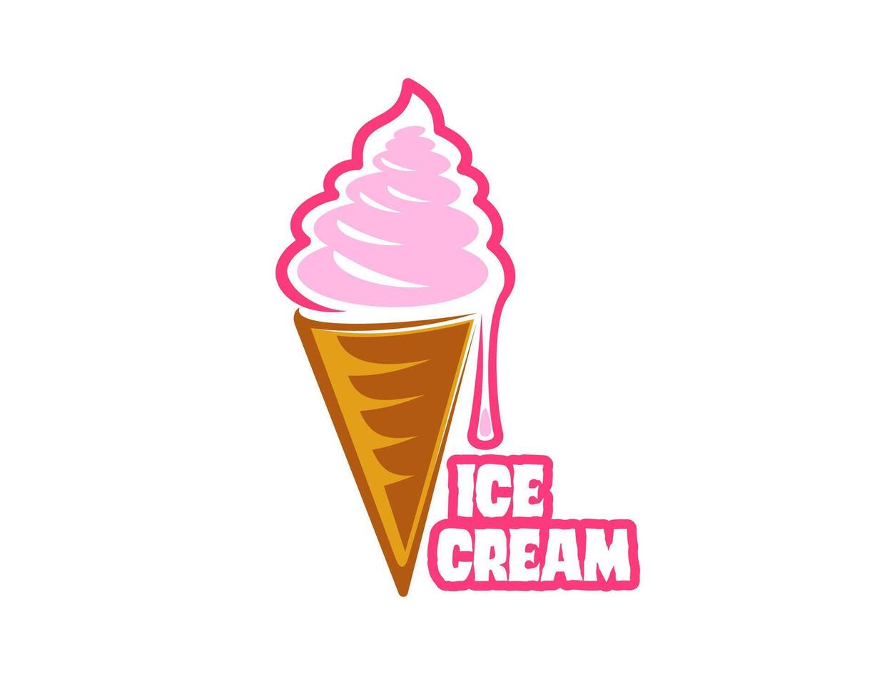 Gelato dessert, strawberry ice cream in wafer cone vector