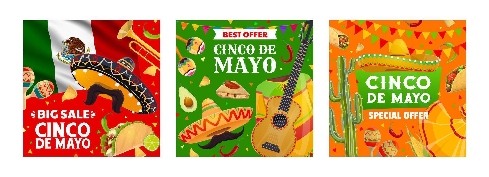 Big sale special offer banners cinco de mayo promo vector