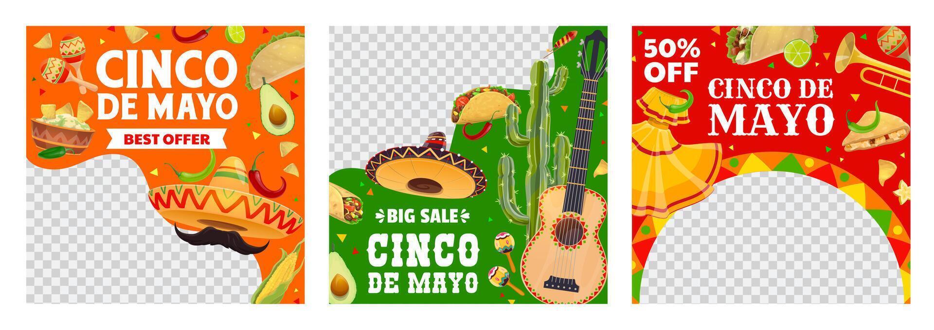 Sale offer banners, Cinco de mayo Mexican holiday vector