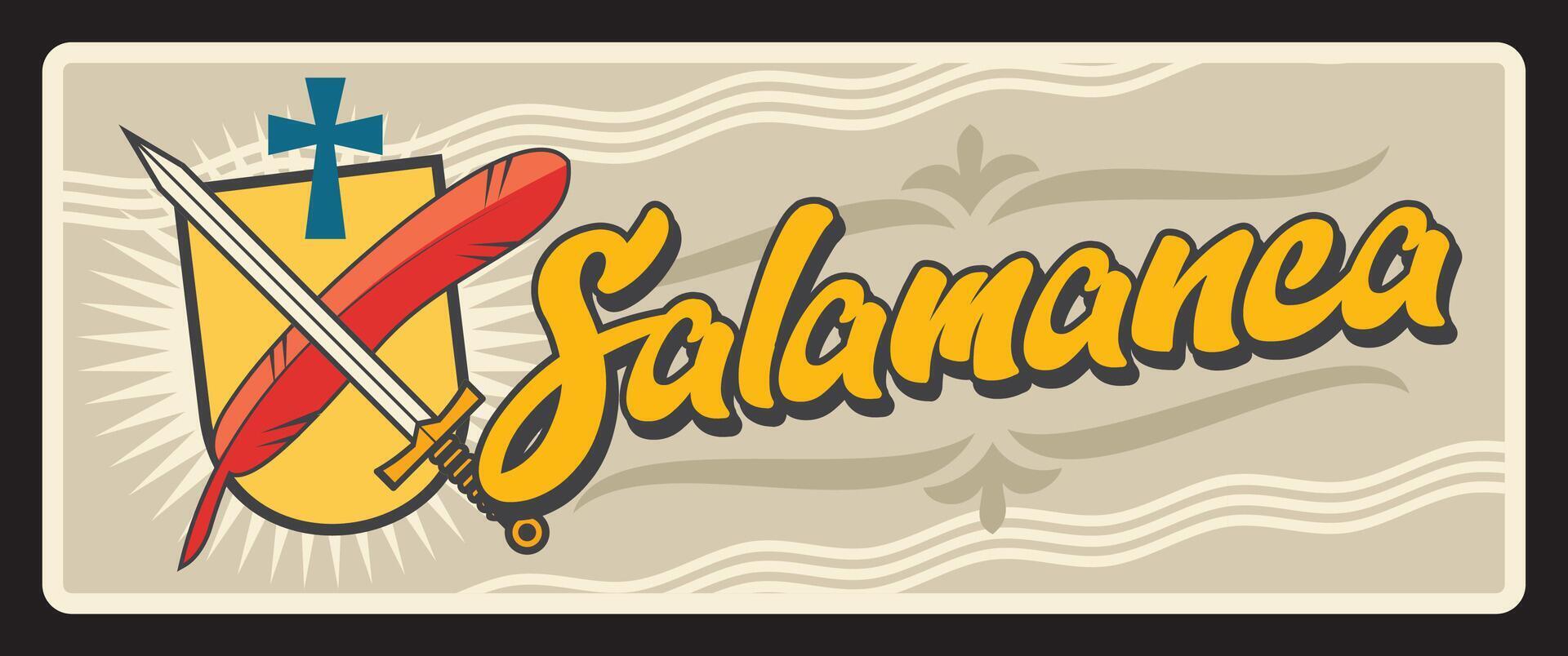 Salamanca Spain province sign, retro travel plate vector