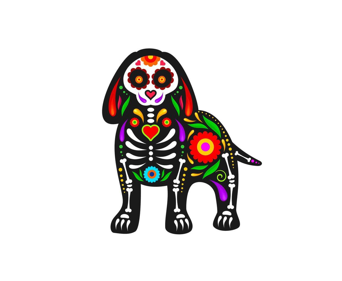 Mexican Day of Dead, dog animal with sugar skull vector