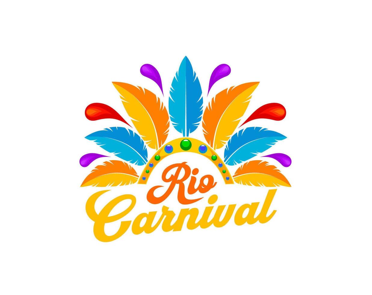Brazilian Rio carnival party icon, color feathers vector
