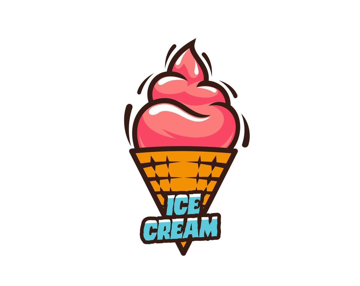 Ice cream in waffle cone icon of gelato dessert vector