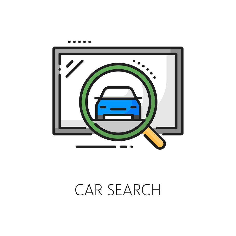 Auto dealer company, car search color line icon vector