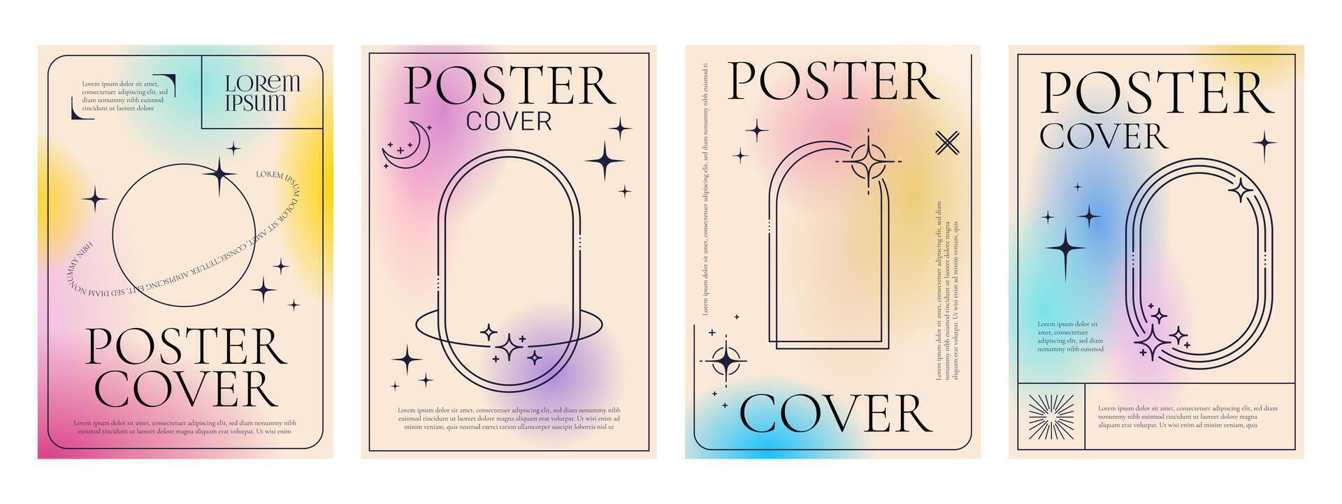 Aesthetic gradient Y2K posters and cover templates vector