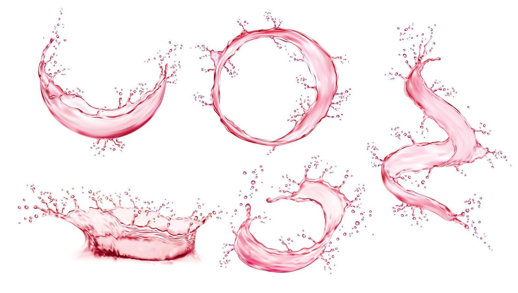 realista rosado agua chapoteo, ola, corona, remolino vector