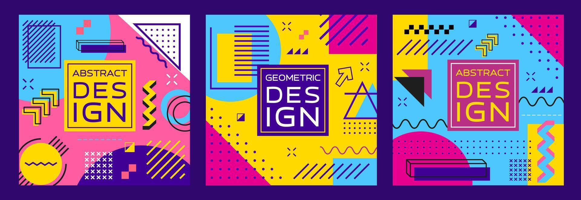 Abstract geometric Memphis banner templates vector