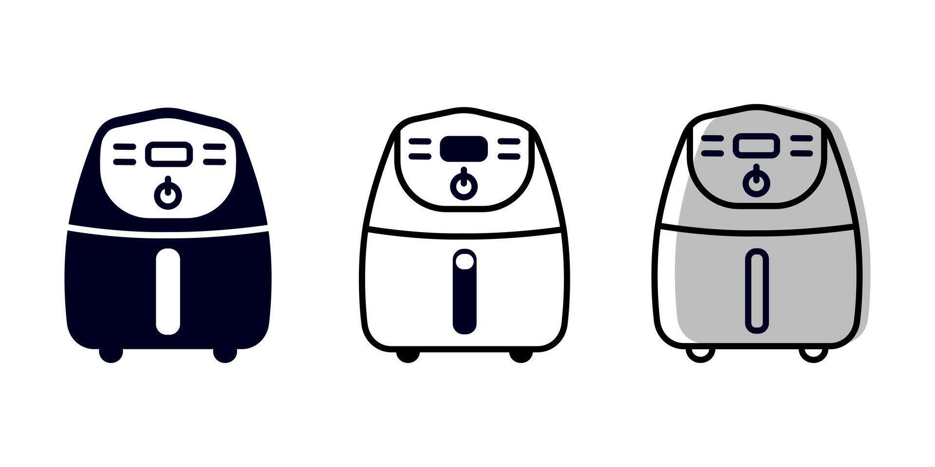 Air Fryer Icons, Set kitchen sign. Line, glyph, color. vector