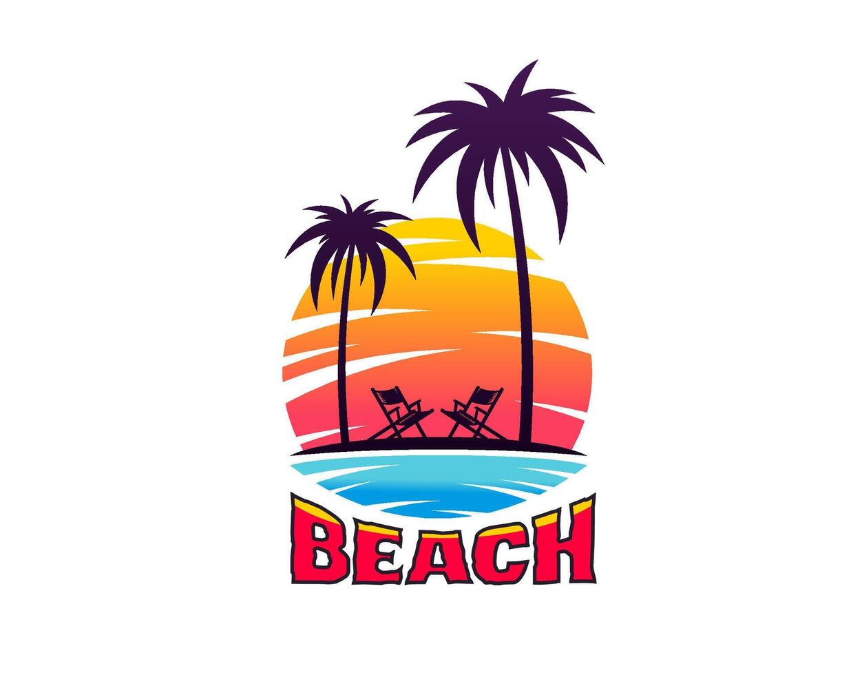 Tropical paradise resort, summer beach palms icon vector