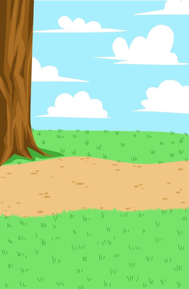 view of road trees and grass as well as the sky and clouds for the background of children's story books vector